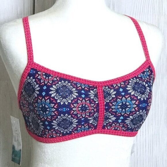 Boho Chic Bandeau Flora Pink & Blue Swim Top - Picture 1 of 2